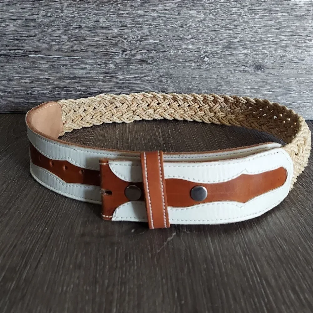 Vintage Leather Woven Braided Rope Western Belt 40